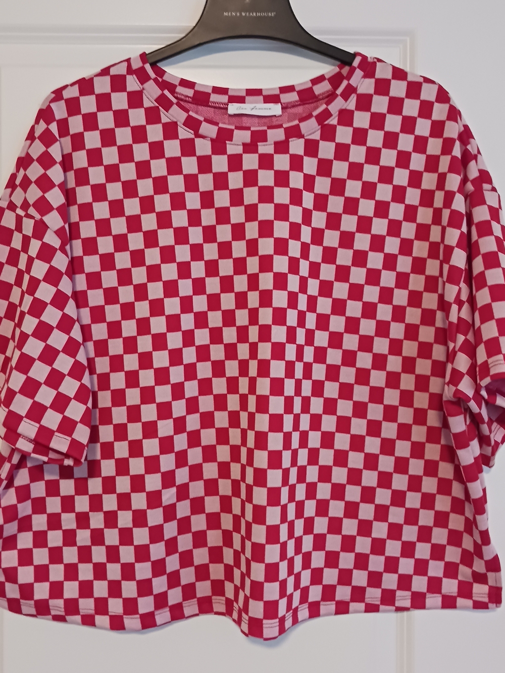 Ces Femme Pink and White Checkerboard Boxy Tee